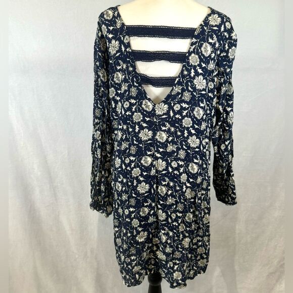 Others Follow Alura Navy Blue Floral Print Swing Dress Size Medium - Picture 4 of 6